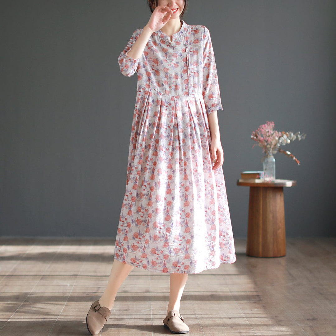 Women Summer Casual Floral Print Midi Dress