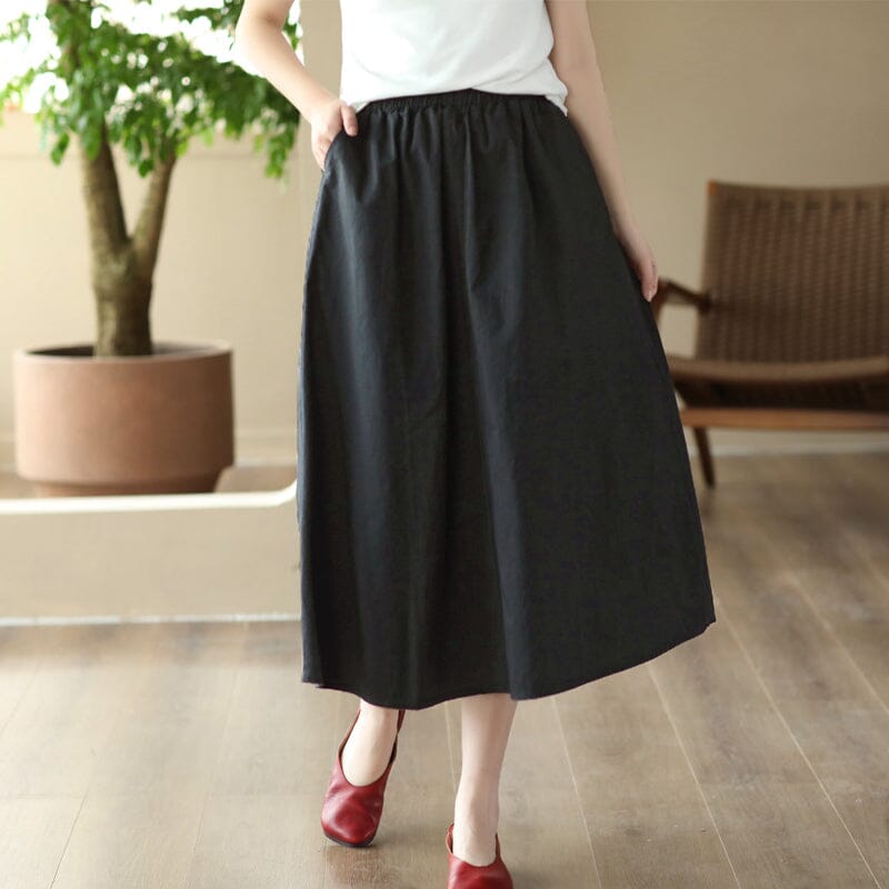 Spring Summer Casual Solid Cotton A-Line Skirt