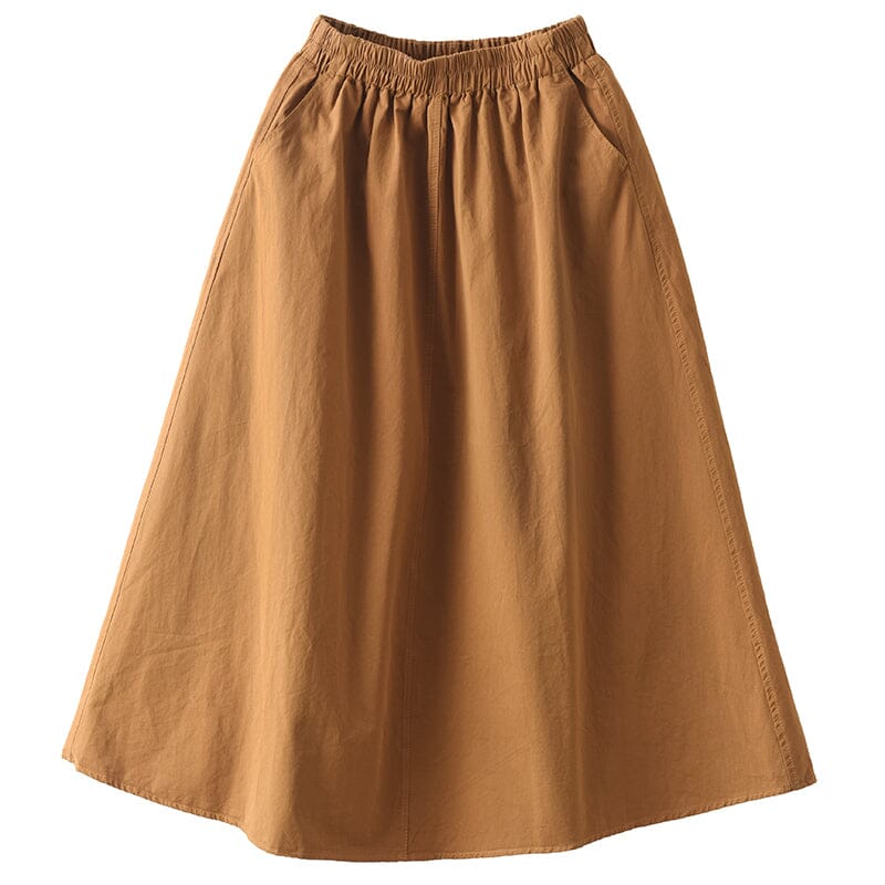 Spring Summer Casual Solid Cotton A-Line Skirt