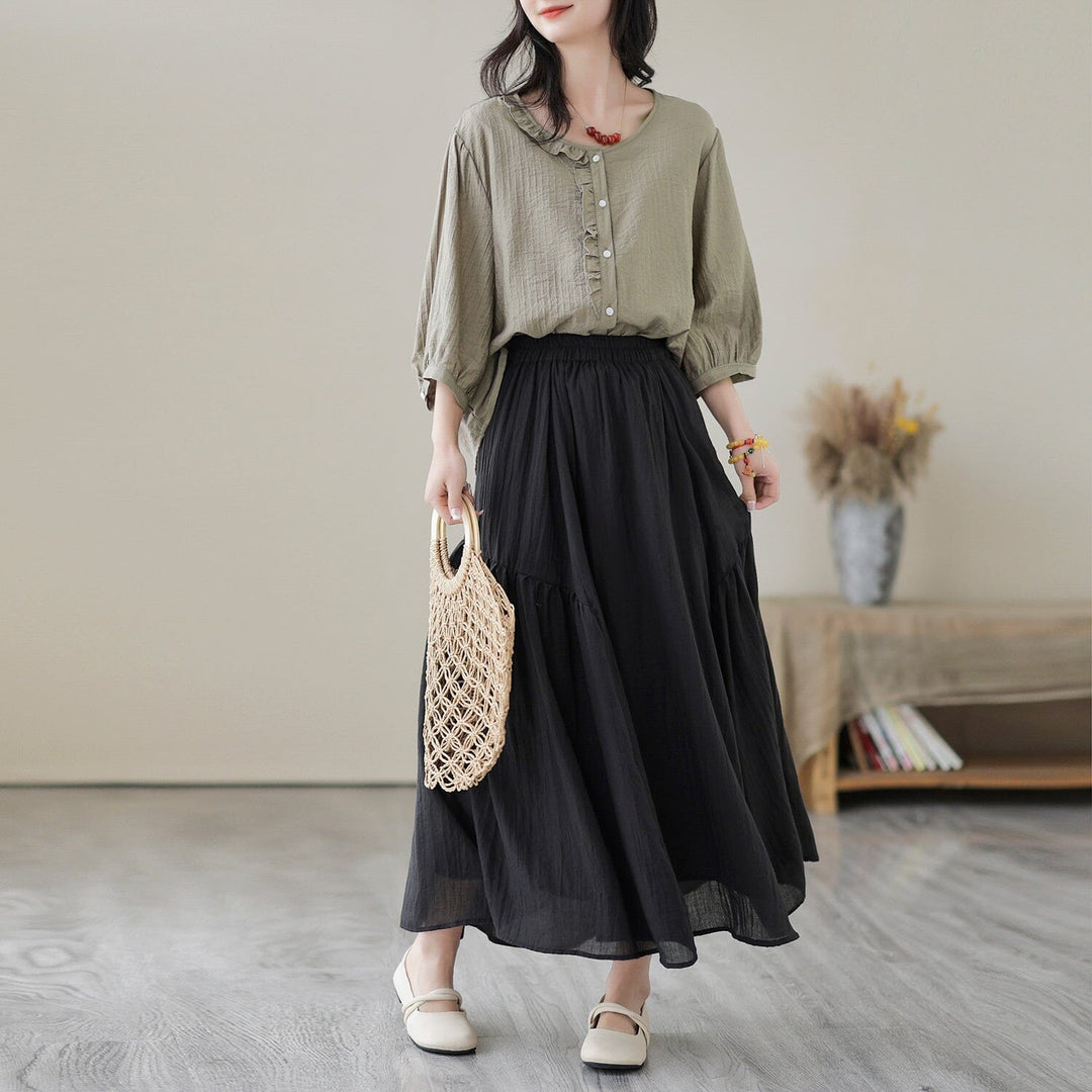 Spring Summer Casual Solid Patchwork Skirt