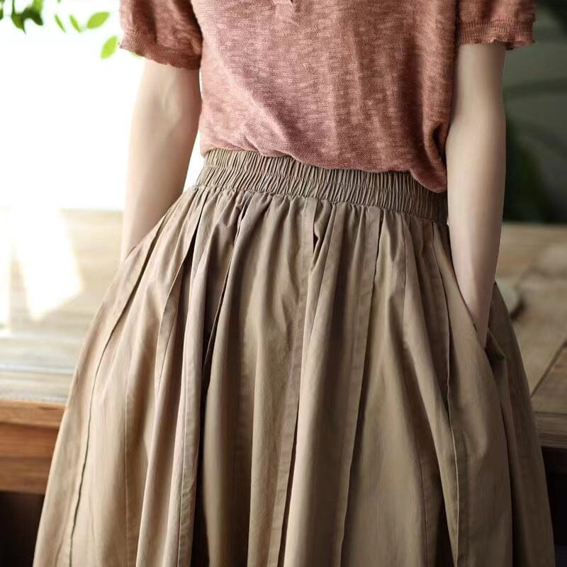 Spring Summer Cotton Solid Loose A-Line Skirt