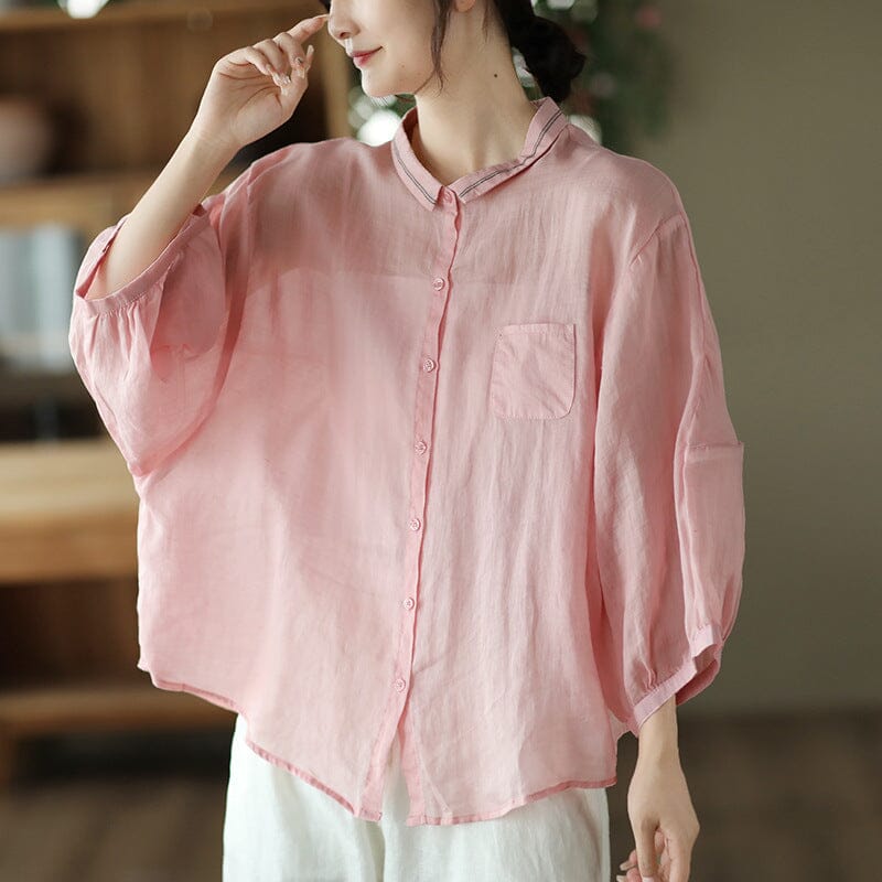 Spring Summer Loose Retro Linen Blouse