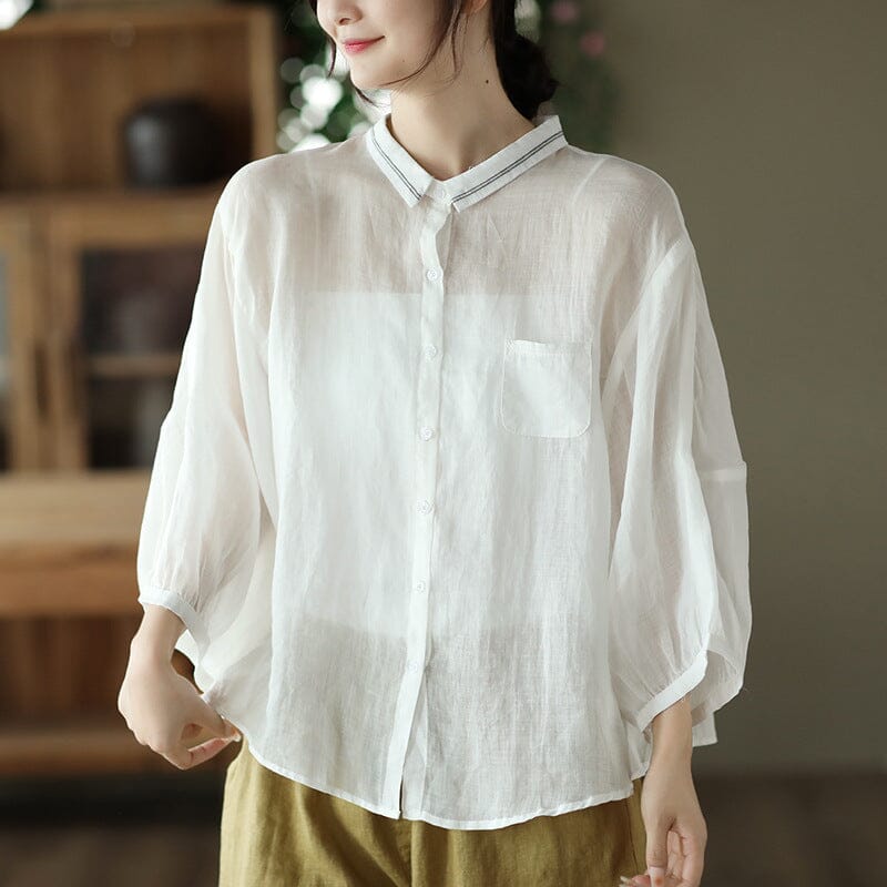 Spring Summer Loose Retro Linen Blouse