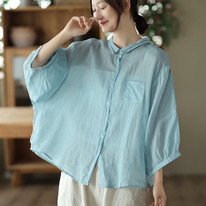 Spring Summer Loose Retro Linen Blouse