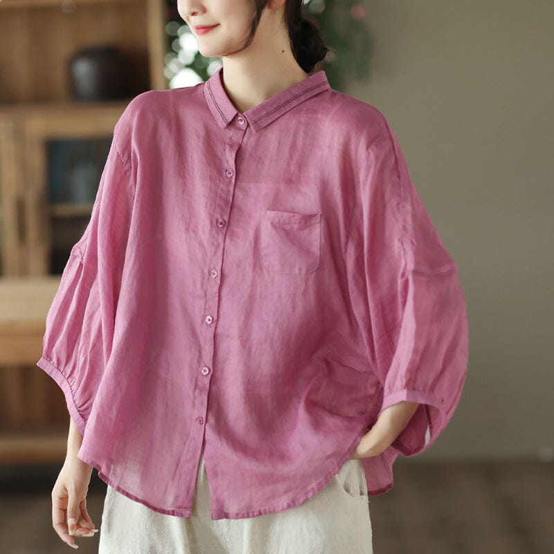 Spring Summer Loose Retro Linen Blouse