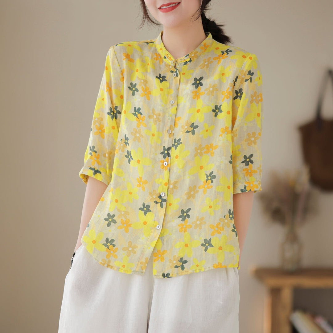 Spring Summer Retro Casual Cotton Blouse