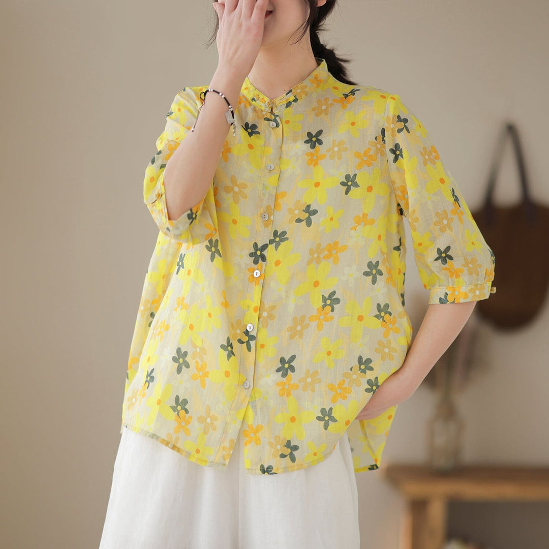 Spring Summer Retro Casual Cotton Blouse