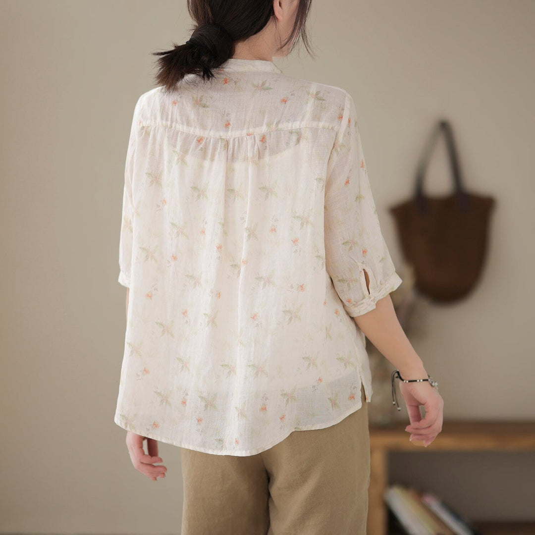 Spring Summer Retro Casual Cotton Blouse