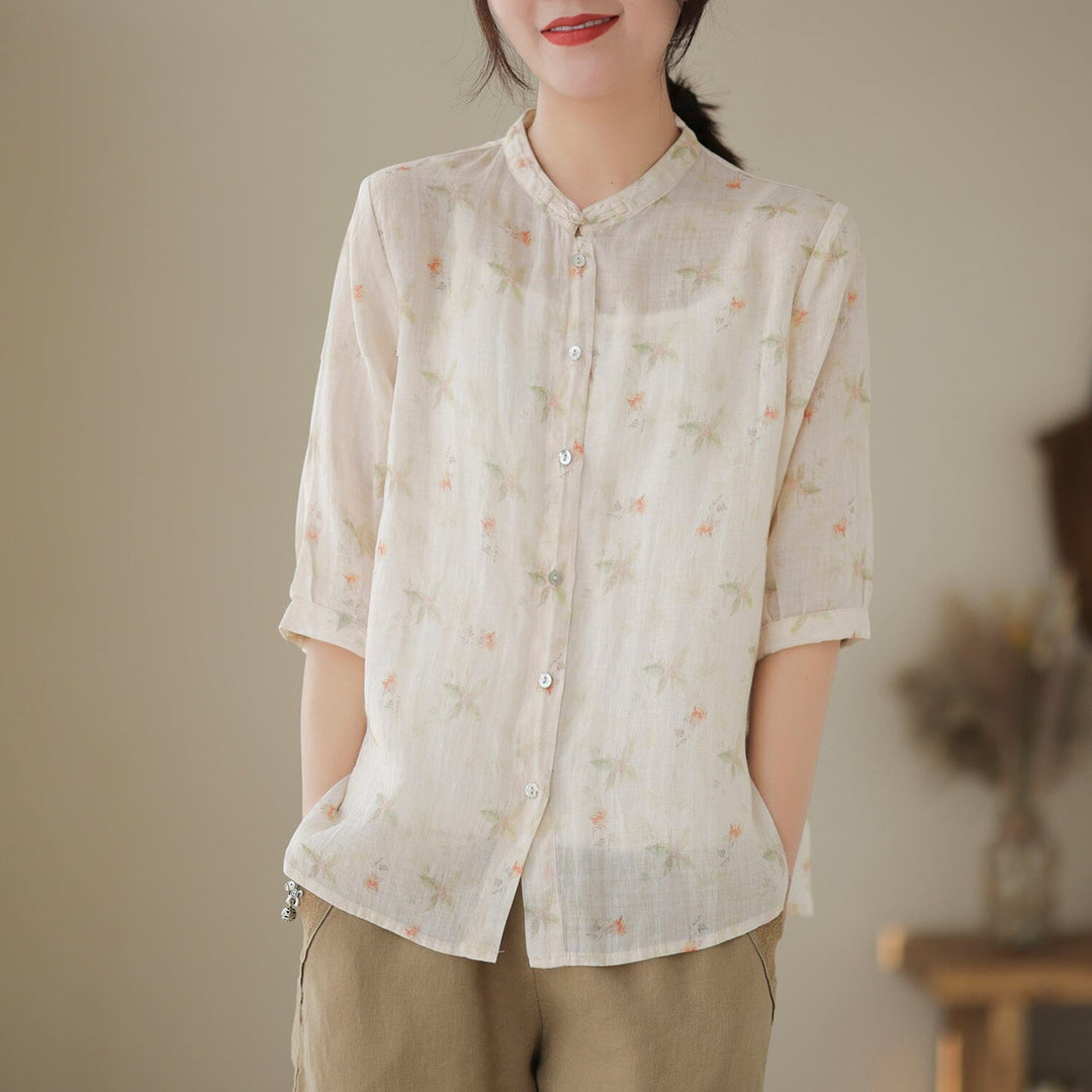 Spring Summer Retro Casual Cotton Blouse