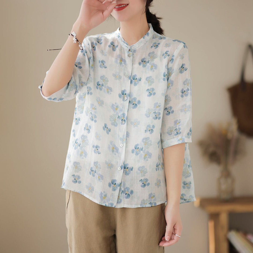 Spring Summer Retro Casual Cotton Blouse