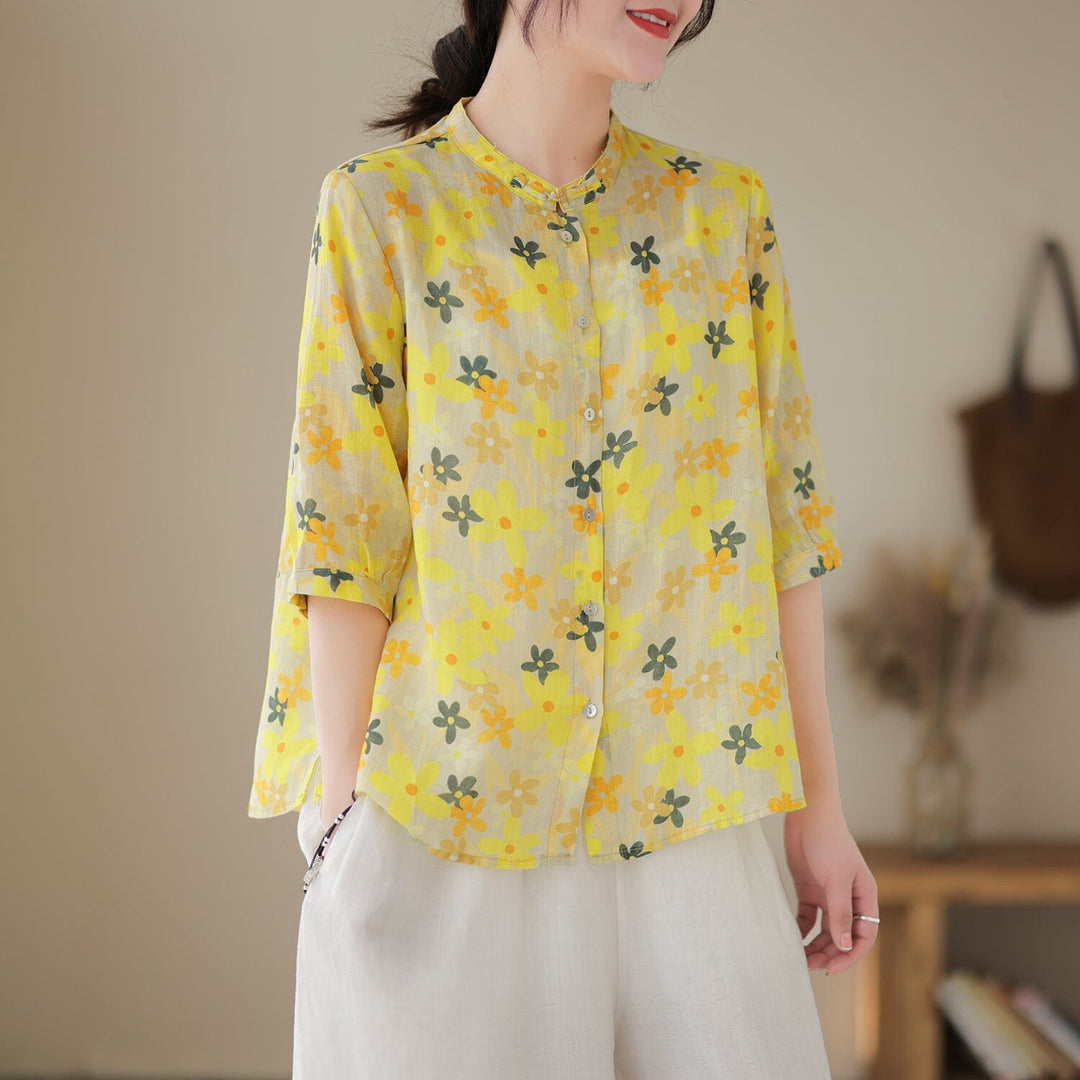 Spring Summer Retro Casual Cotton Blouse