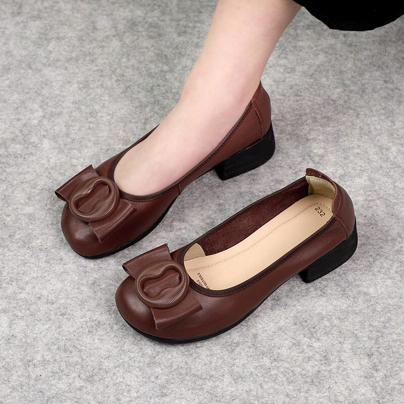 Spring Summer Retro Leather Chunky Heel Loafers