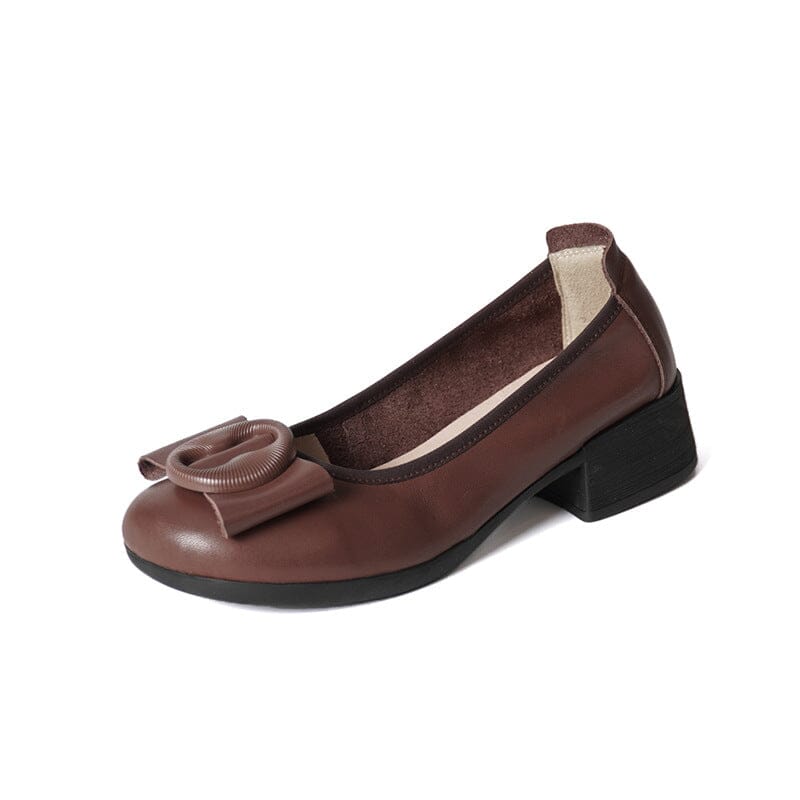 Spring Summer Retro Leather Chunky Heel Loafers