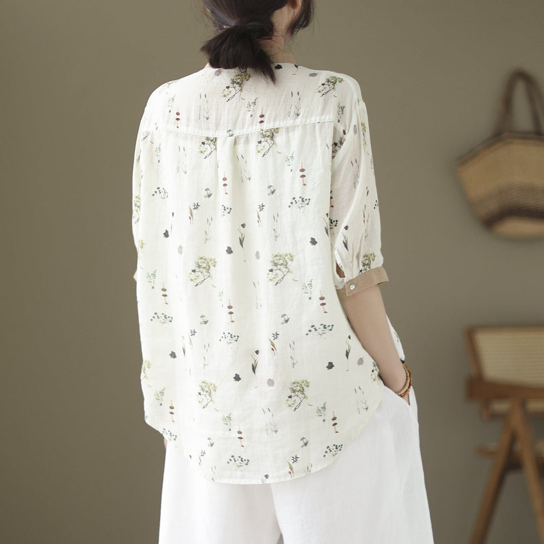 Spring Summer Retro Linen Casual Blouse