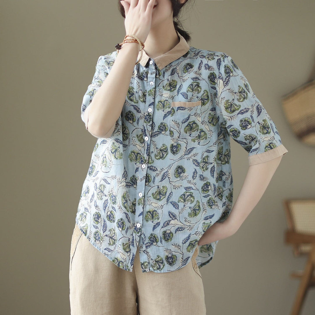 Spring Summer Retro Linen Casual Blouse