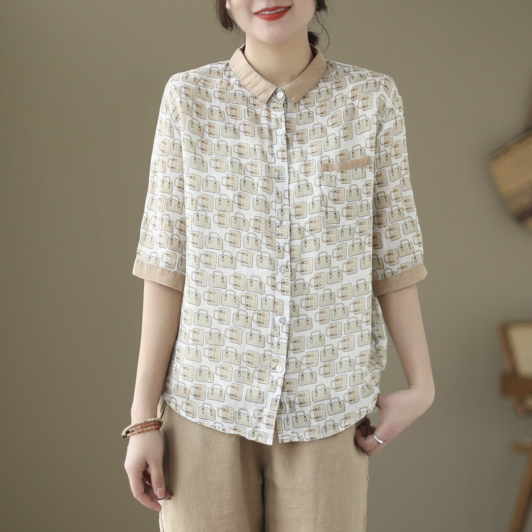 Spring Summer Retro Linen Casual Blouse