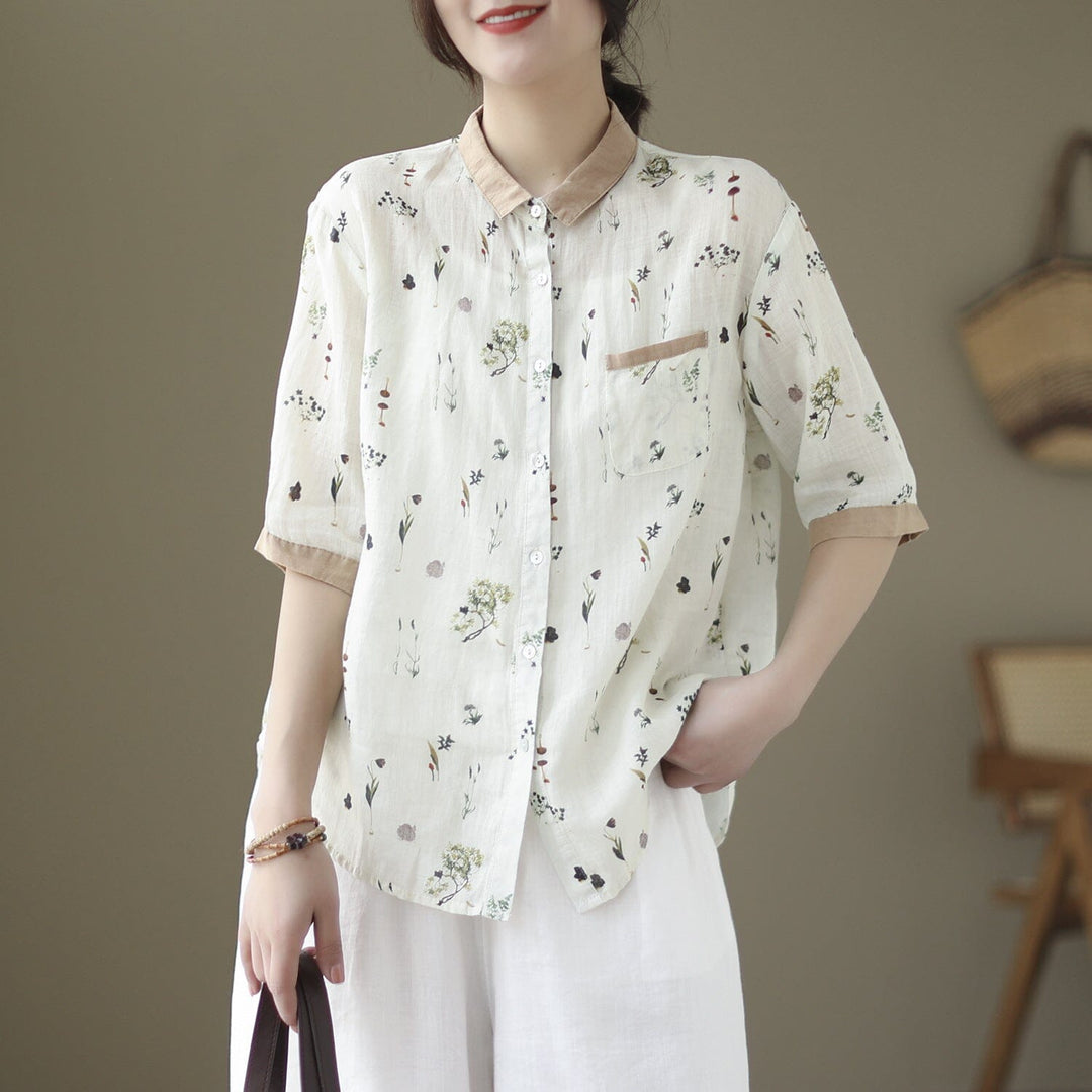 Spring Summer Retro Linen Casual Blouse