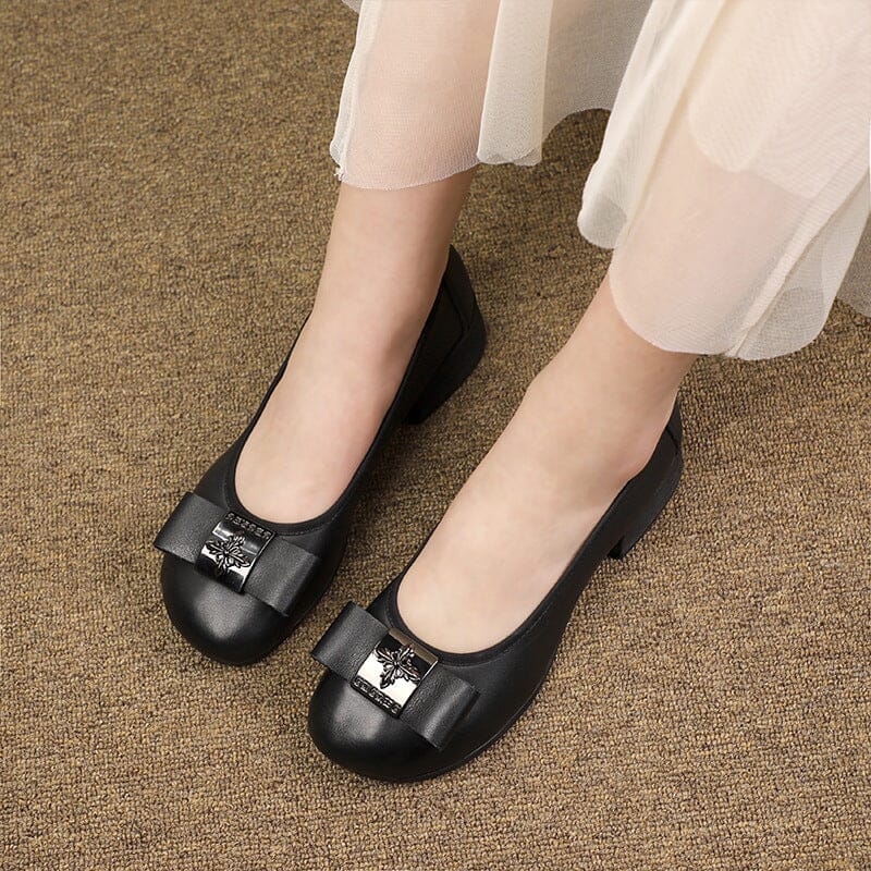 Spring Summer Retro Soft Leather Chunky Heel Loafers