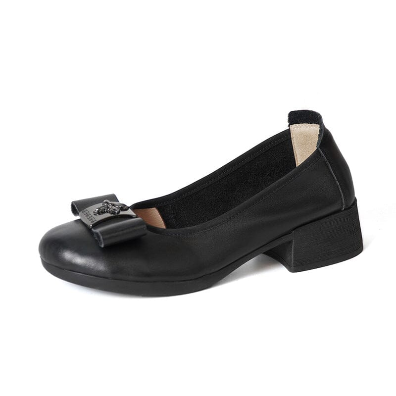 Spring Summer Retro Soft Leather Chunky Heel Loafers