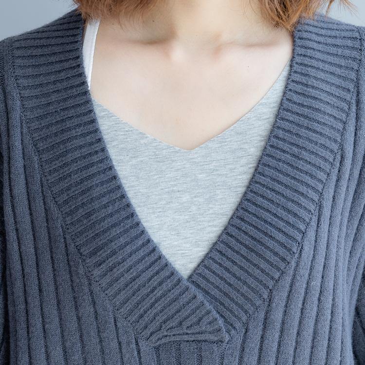 stylish beige winter sweater plus size big v neck knit sweat tops 2018 loose sleeve blouse - Omychic