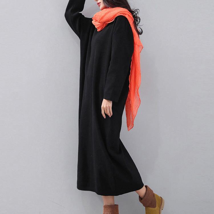 stylish black 2018 dress plus size V neck baggy traveling clothing casual long sleeve autumn dress - Omychic