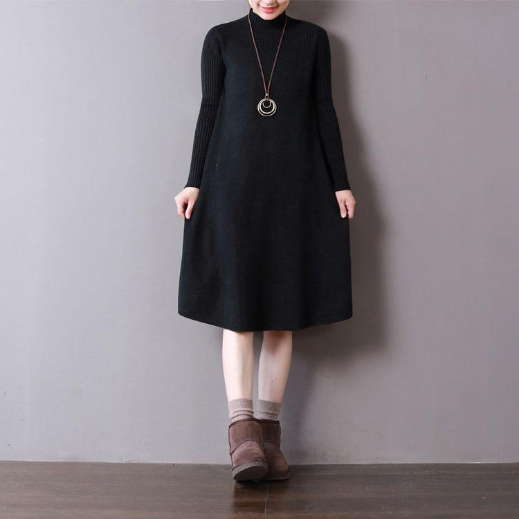 stylish black knit dresses trendy plus size high neck spring dresses baggy pullover - Omychic