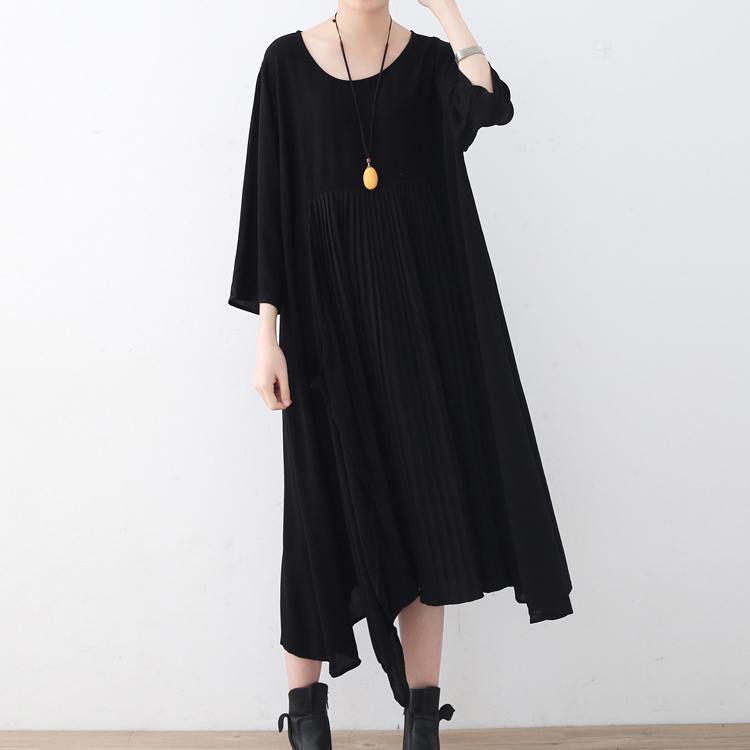 stylish black natural chiffon dress  plus size asymmetric hem caftans boutique o neck maxi dresses - Omychic