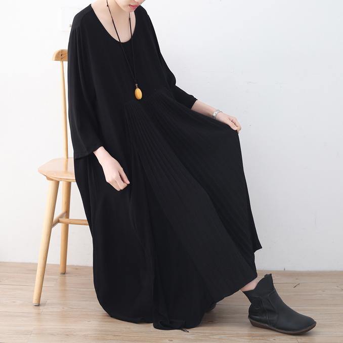 stylish black natural chiffon dress  plus size asymmetric hem caftans boutique o neck maxi dresses - Omychic