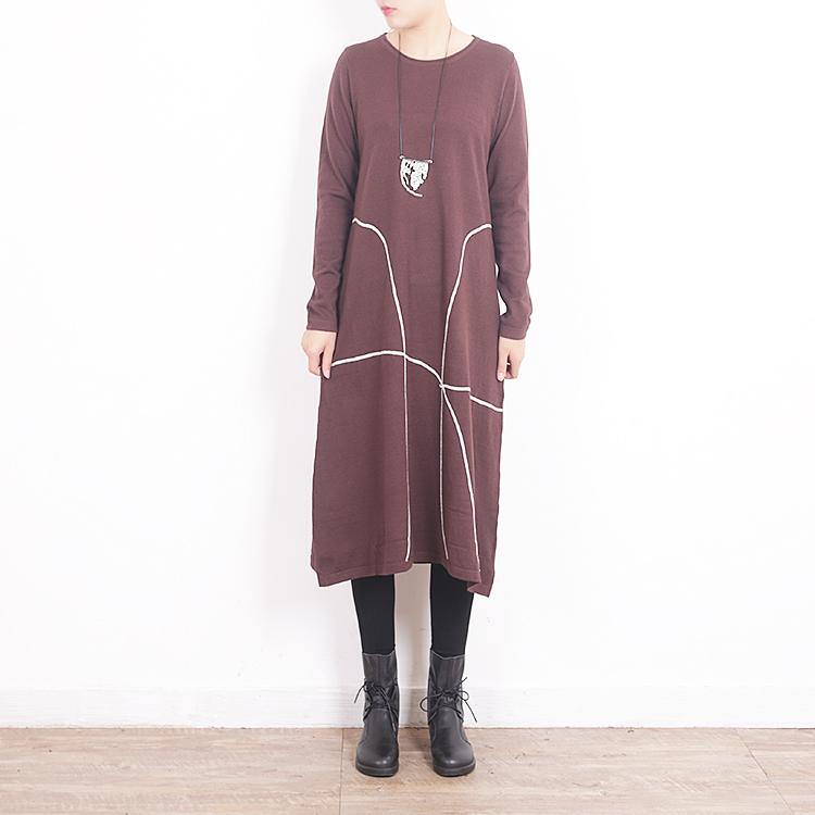 winter fashion brown sweater dress casual O neck pullover sweater top quality baggy pullover sweater - Omychic