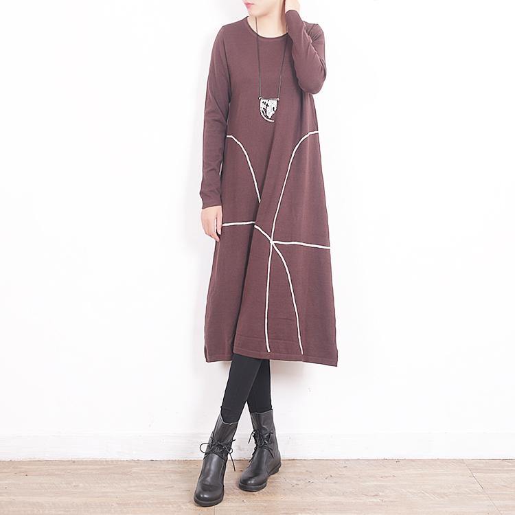 winter fashion brown sweater dress casual O neck pullover sweater top quality baggy pullover sweater - Omychic