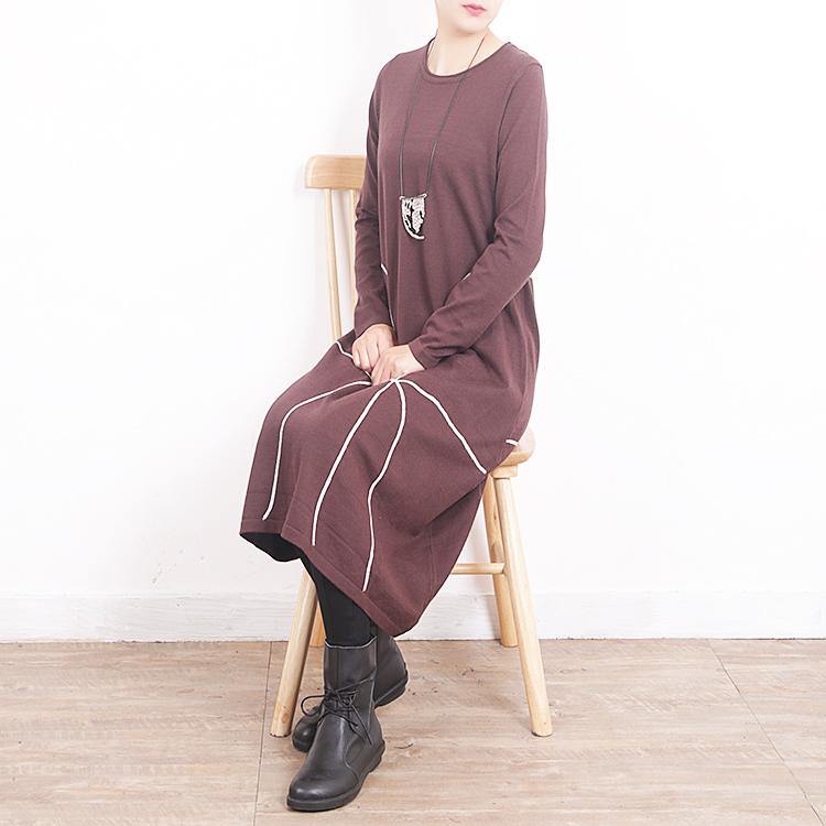 winter fashion brown sweater dress casual O neck pullover sweater top quality baggy pullover sweater - Omychic