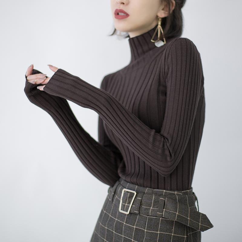 stylish chocolate sweaters oversize high neck knitted blouses Fine side open blouse - Omychic