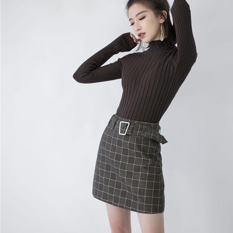 stylish chocolate sweaters oversize high neck knitted blouses Fine side open blouse - Omychic