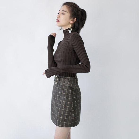 stylish chocolate sweaters oversize high neck knitted blouses Fine side open blouse - Omychic