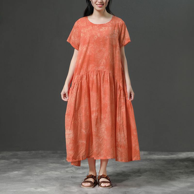 stylish cotton dress plus size clothing Cotton Orange Loose Casual Long Dress - Omychic