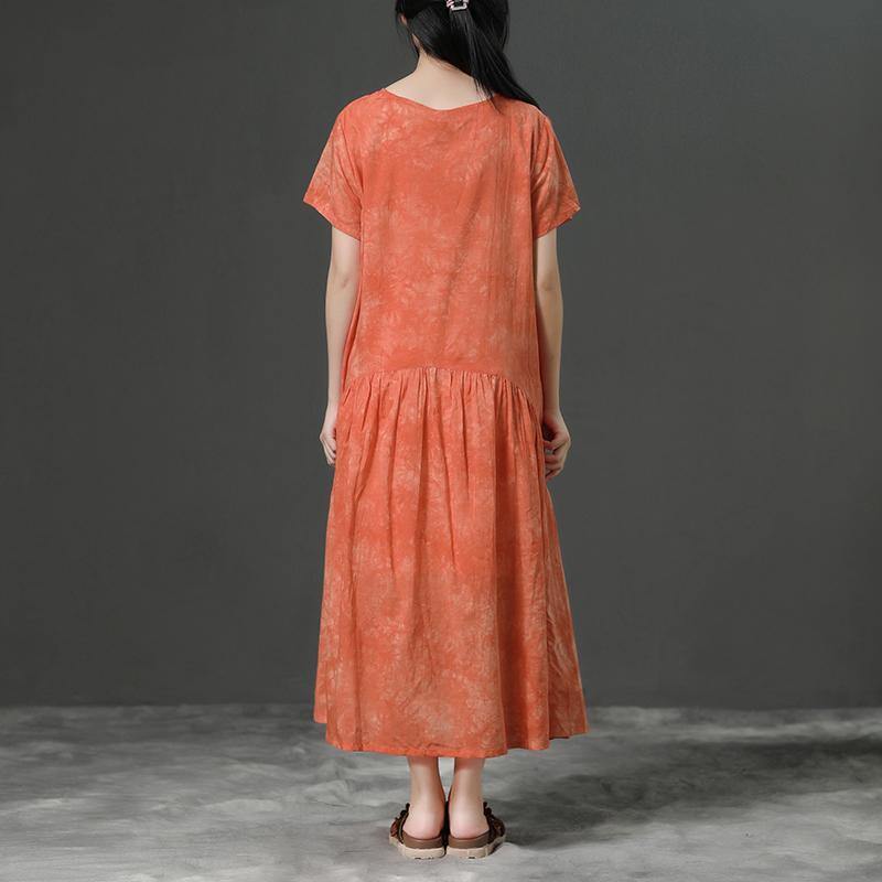 stylish cotton dress plus size clothing Cotton Orange Loose Casual Long Dress - Omychic