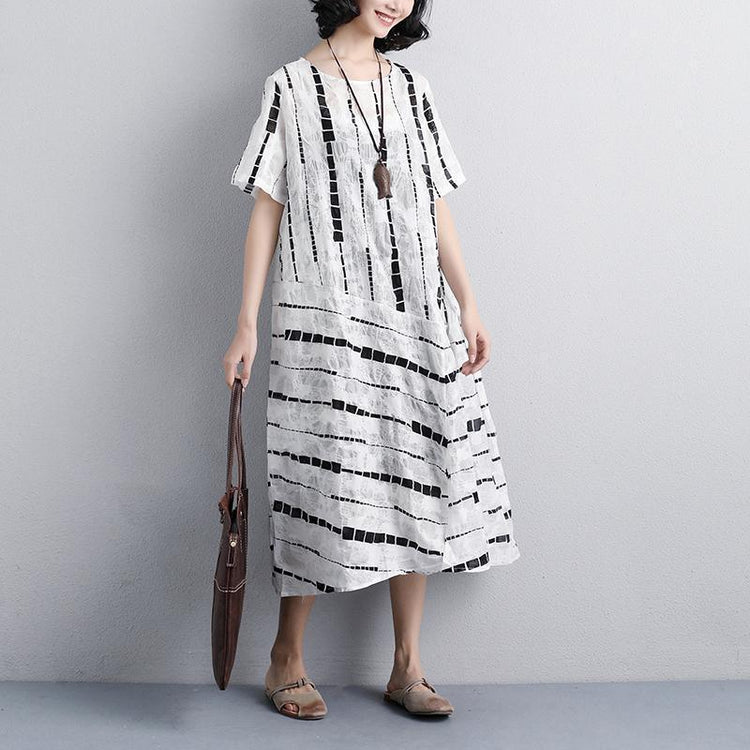 stylish cotton summer dress oversized Women Summer Round Neck Short Sleeve Printed Dress - Omychic