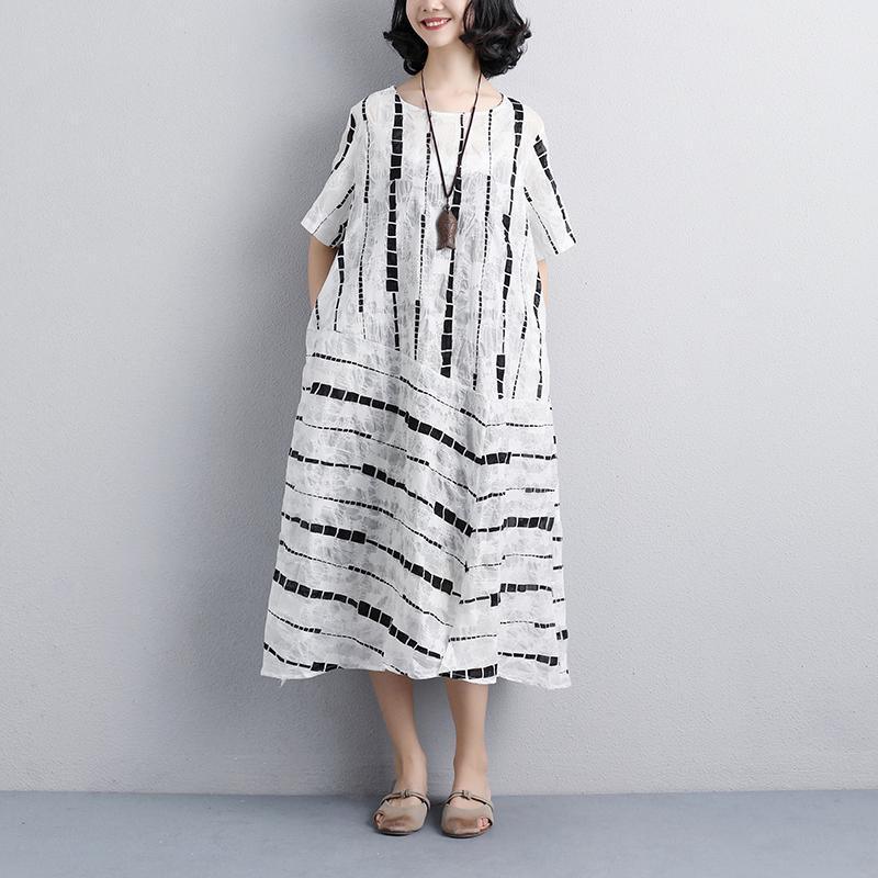 stylish cotton summer dress oversized Women Summer Round Neck Short Sleeve Printed Dress - Omychic