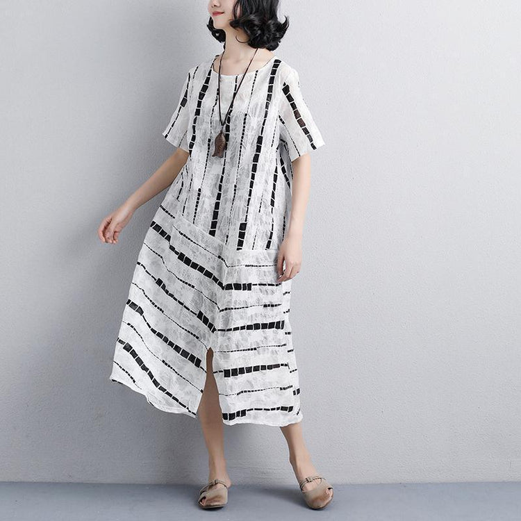 stylish cotton summer dress oversized Women Summer Round Neck Short Sleeve Printed Dress - Omychic