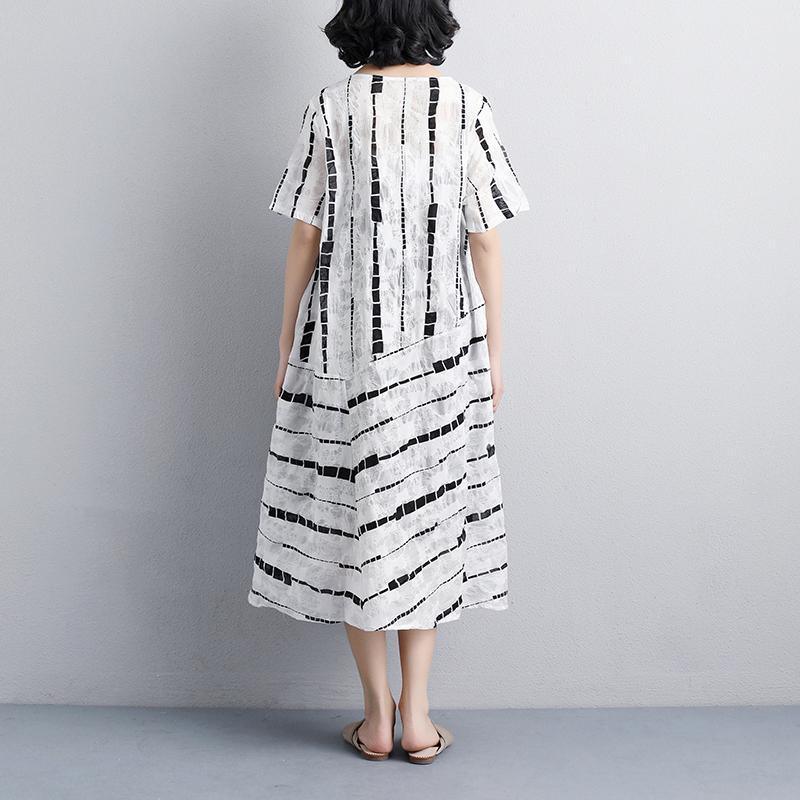 stylish cotton summer dress oversized Women Summer Round Neck Short Sleeve Printed Dress - Omychic