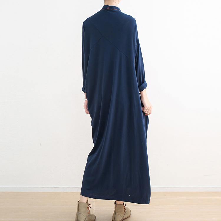 winter outfits blue 2018 fall dress Loose fitting high neck traveling dress women asymmetric dresses - Omychic