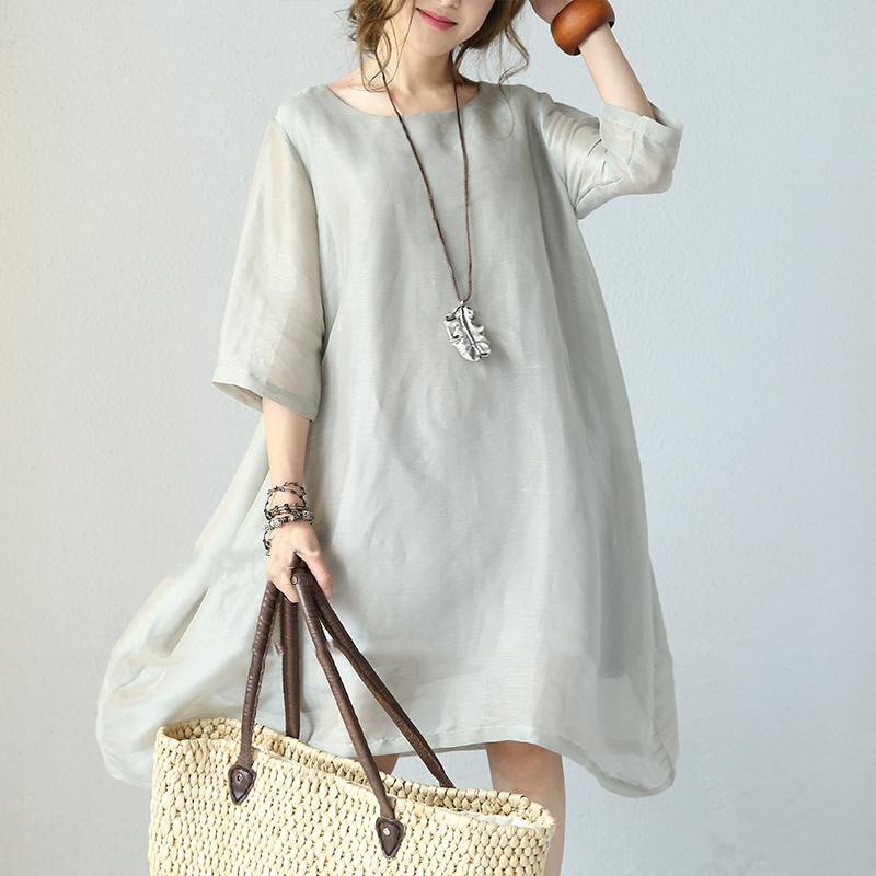 stylish gray Organza oversized O neck Half sleeve Organza clothing dresses New baggy dresses gown - Omychic