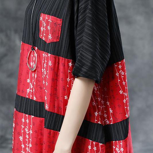 stylish long cotton linen dresses trendy plus size Floral Casual Pockets Summer Short Sleeve Khaki Dress - Omychic