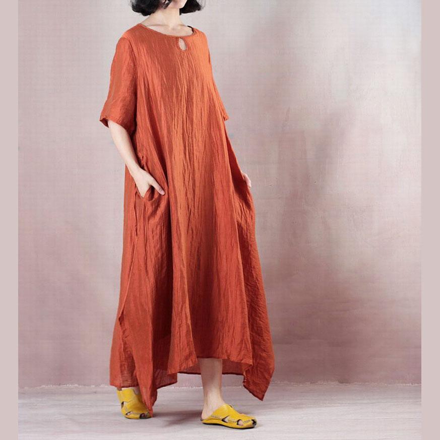 Stylish Orange Long Linen Dresses Plus Size Clothing Elegant Half Sleeve Baggy Dresses ( Limited Stock) - Omychic