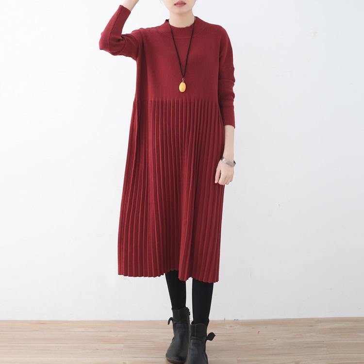 Stylish Red Long Sweaters Plus Size Clothing High Neck Winter Dresses New Wrinkled Dressesstylish Red Long Sweaters Plus Size Clothing High Neck Winter Dresses New Wrinkled Dresses - Omychic