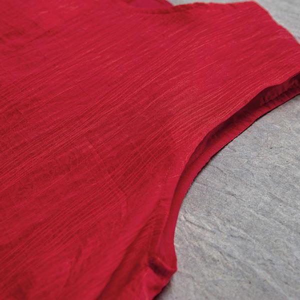 stylish silk linen cotton maxi dress plus size Women Round Neck Sleeveless Lining Red Dress - Omychic