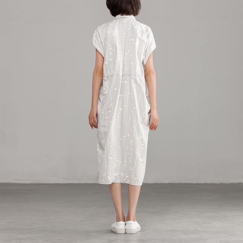stylish summer dresses trendy plus size Cotton Polo Collor Light Gray Short Sleeve Dress - Omychic