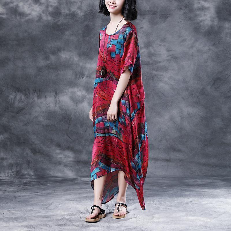 stylish cotton caftans oversized Short Sleeve Casual Two-piece Summer Long Dress - Omychic