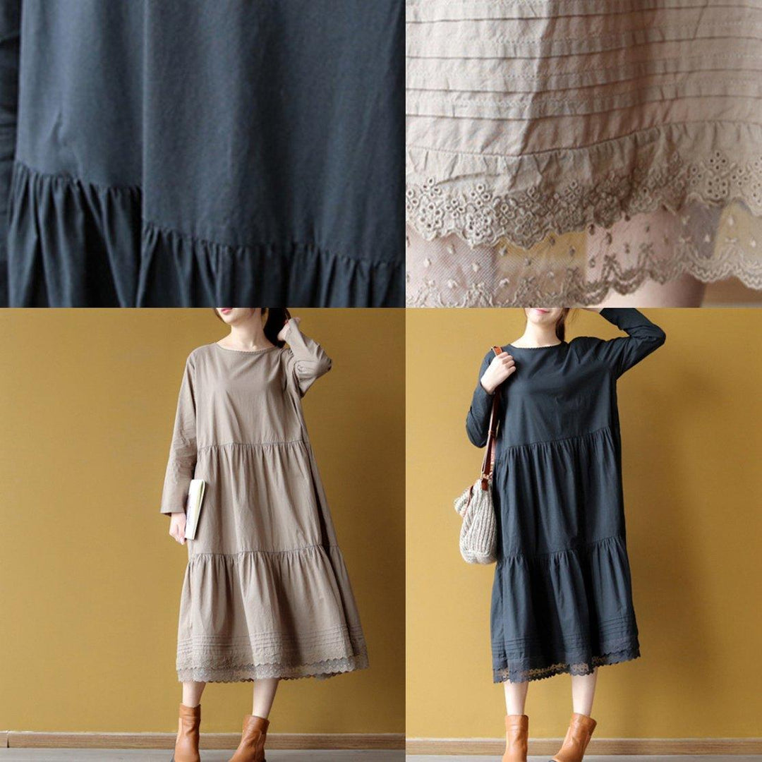 Stylish Khaki Cotton Caftans Oversized Patchwork Gown Vintage Embroidery Kaftans - Omychic