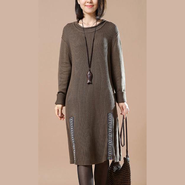 stylish khaki sweater dress oversized spring dresses boutique hem patchwork long sweaters - Omychic